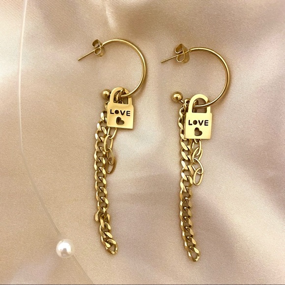 Lagom Studio Jewelry - 💕💕Last One💙Love Locker Golden Chain Hoops